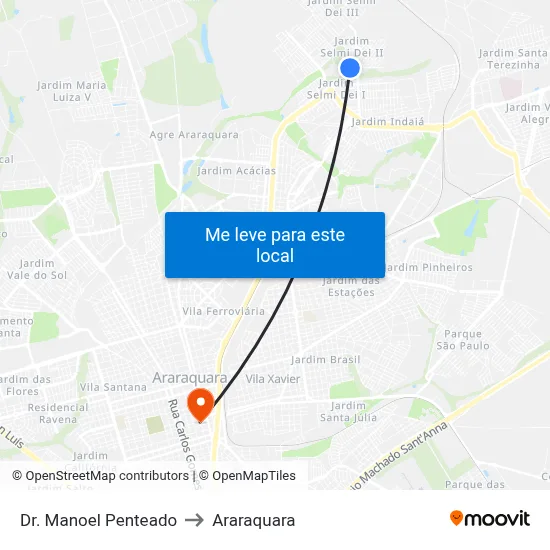 Dr. Manoel Penteado to Araraquara map