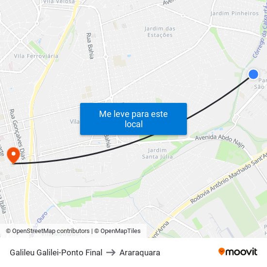 Galileu Galilei-Ponto Final to Araraquara map