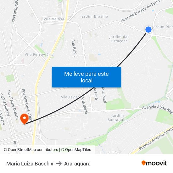 Maria Luiza Baschix to Araraquara map