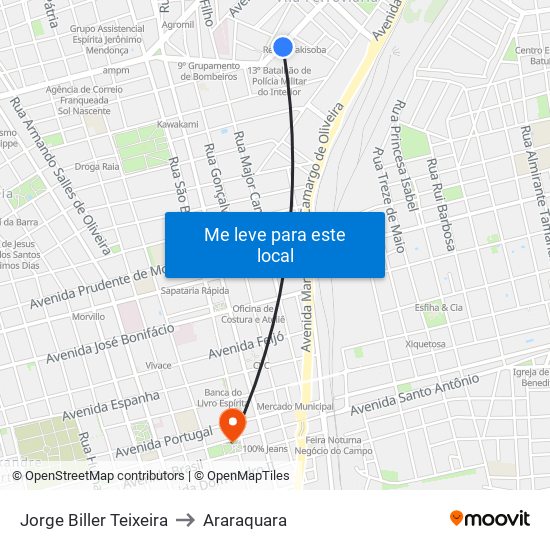 Jorge Biller Teixeira to Araraquara map