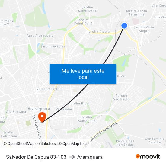 Salvador De Capua 83-103 to Araraquara map