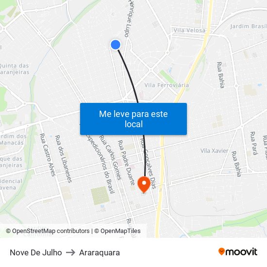 Nove De Julho to Araraquara map