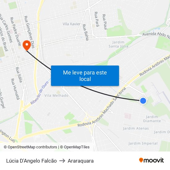 Lúcia D'Angelo Falcão to Araraquara map