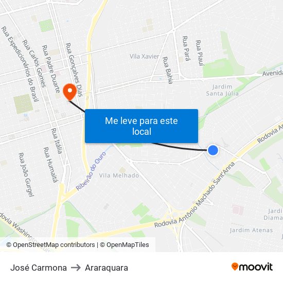 José Carmona to Araraquara map