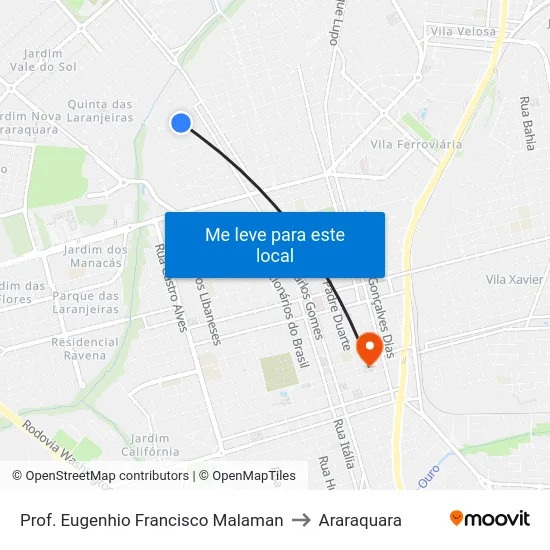 Prof. Eugenhio Francisco Malaman to Araraquara map