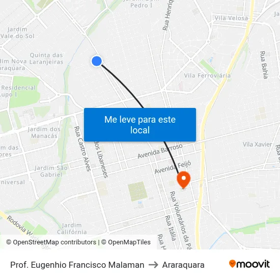 Prof. Eugenhio Francisco Malaman to Araraquara map