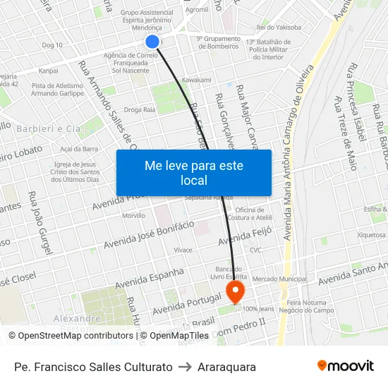 Pe. Francisco Salles Culturato to Araraquara map
