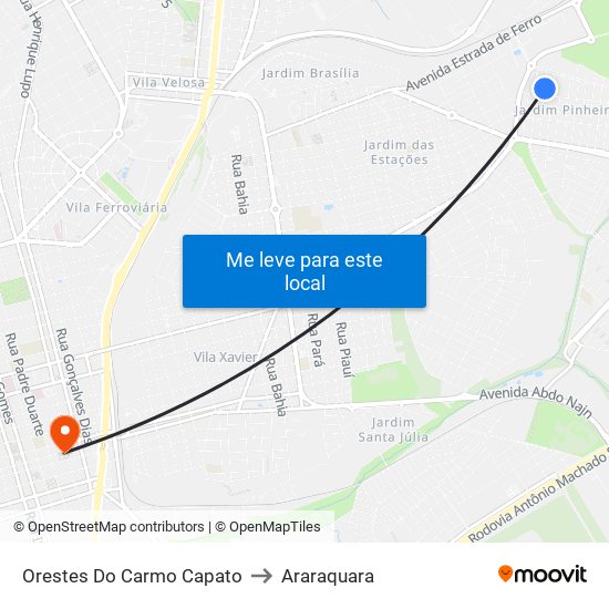 Orestes Do Carmo Capato to Araraquara map