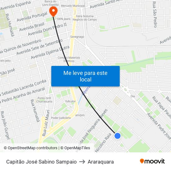 Capitão José Sabino Sampaio to Araraquara map