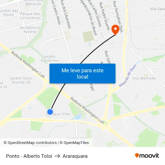 Ponto - Alberto Toloi to Araraquara map