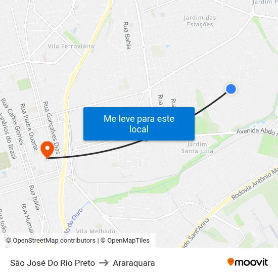 São José Do Rio Preto to Araraquara map