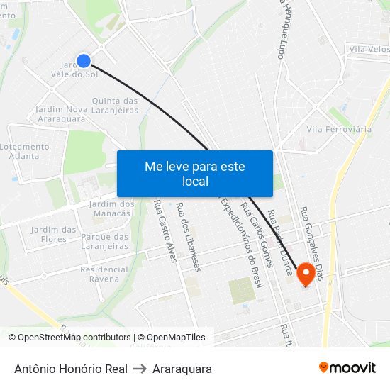 Antônio Honório Real to Araraquara map