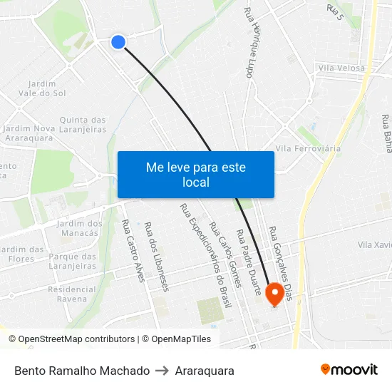 Bento Ramalho Machado to Araraquara map