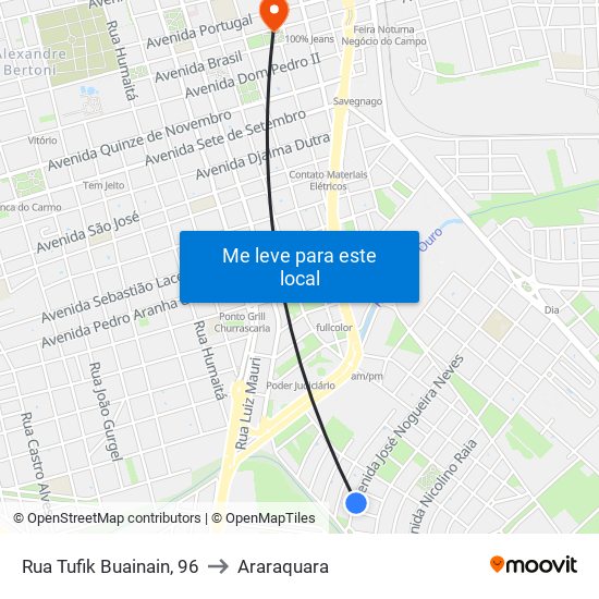Rua Tufik Buainain, 96 to Araraquara map