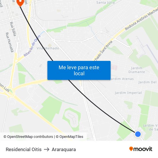 Residencial Oitis to Araraquara map