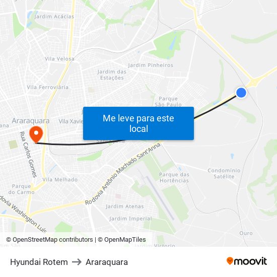 Hyundai Rotem to Araraquara map