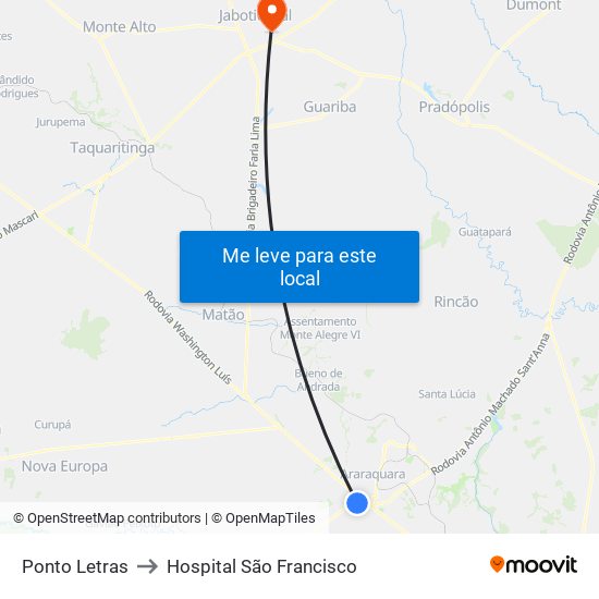 Ponto Letras to Hospital São Francisco map
