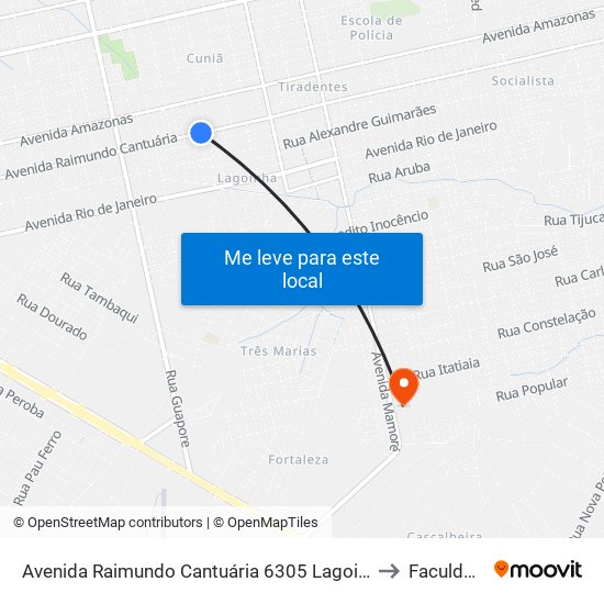 Avenida Raimundo Cantuária 6305 Lagoinha Porto Velho - Ro 78910-790 Brasil to Faculdade Uniron map