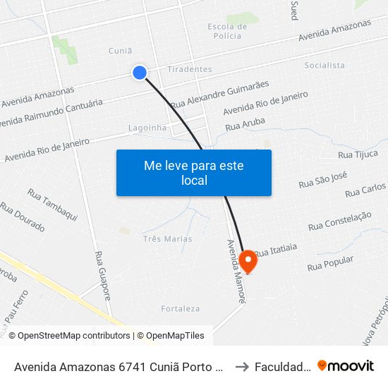 Avenida Amazonas 6741 Cuniã Porto Velho - Ro 78909-560 Brasil to Faculdade Uniron map