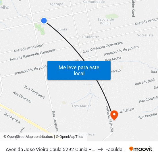 Avenida José Vieira Caúla 5292 Cuniã Porto Velho - Ro 78909-490 Brasil to Faculdade Uniron map
