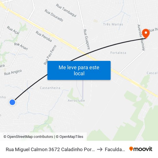 Rua Miguel Calmon 3672 Caladinho Porto Velho - Ro 78913-080 Brasil to Faculdade Uniron map