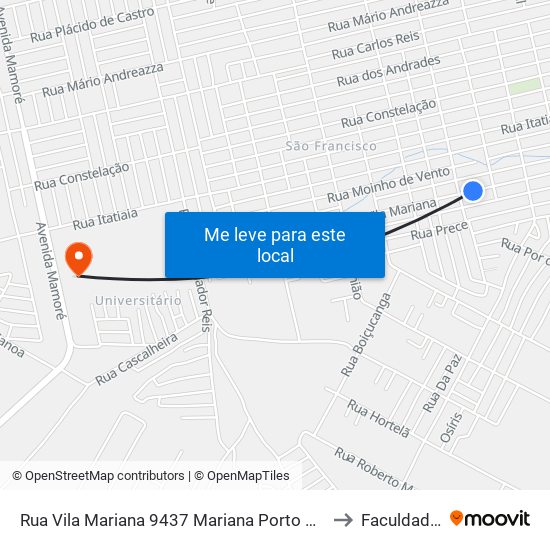 Rua Vila Mariana 9437 Mariana Porto Velho - Ro 76813-484 Brasil to Faculdade Uniron map
