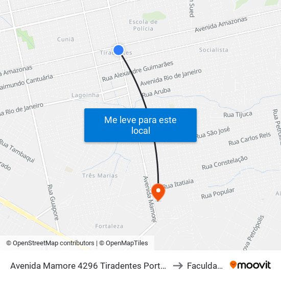 Avenida Mamore 4296 Tiradentes Porto Velho - Rondônia 76826 Brasil to Faculdade Uniron map