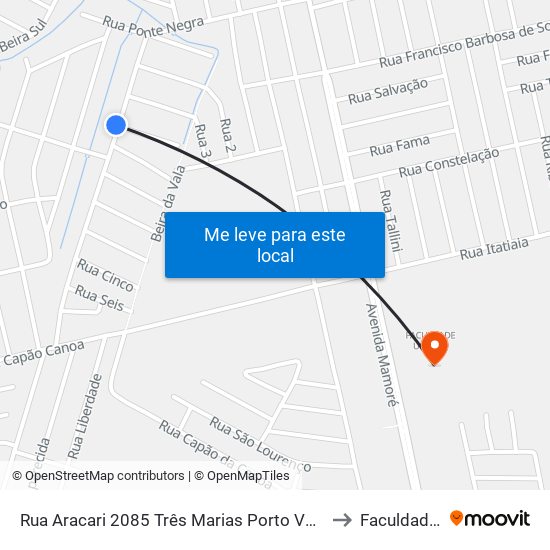 Rua Aracari 2085 Três Marias Porto Velho - Ro 76812-480 Brasil to Faculdade Uniron map