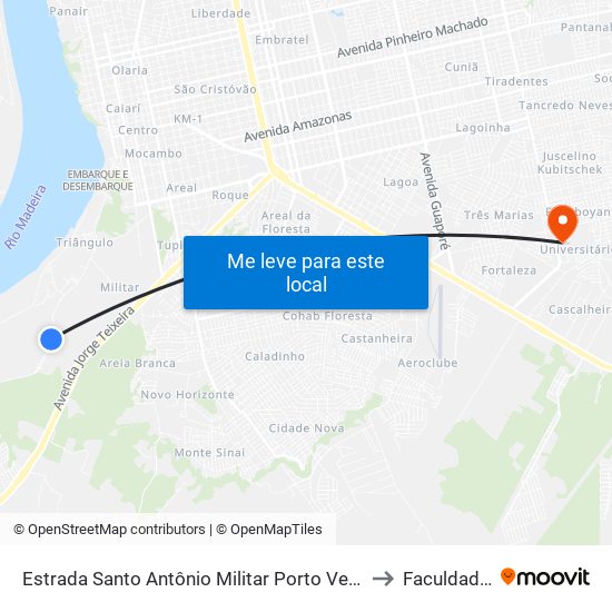 Estrada Santo Antônio Militar Porto Velho - Rondônia 76815 Brasil to Faculdade Uniron map
