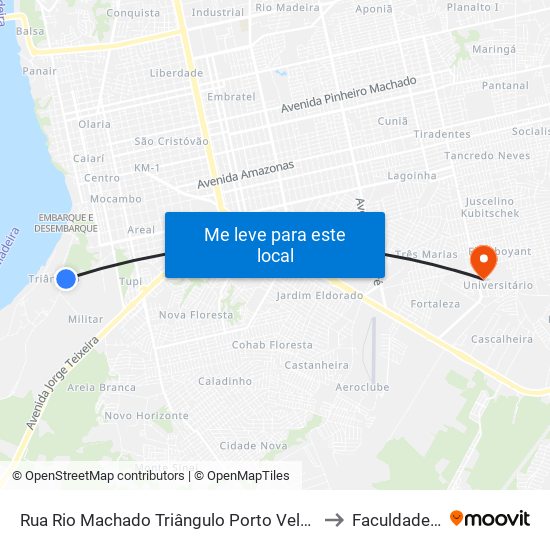 Rua Rio Machado Triângulo Porto Velho - Rondônia Brasil to Faculdade Uniron map