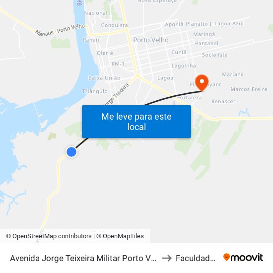 Avenida Jorge Teixeira Militar Porto Velho - Rondônia Brasil to Faculdade Uniron map