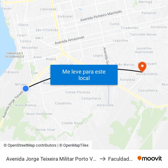 Avenida Jorge Teixeira Militar Porto Velho - Rondônia Brasil to Faculdade Uniron map