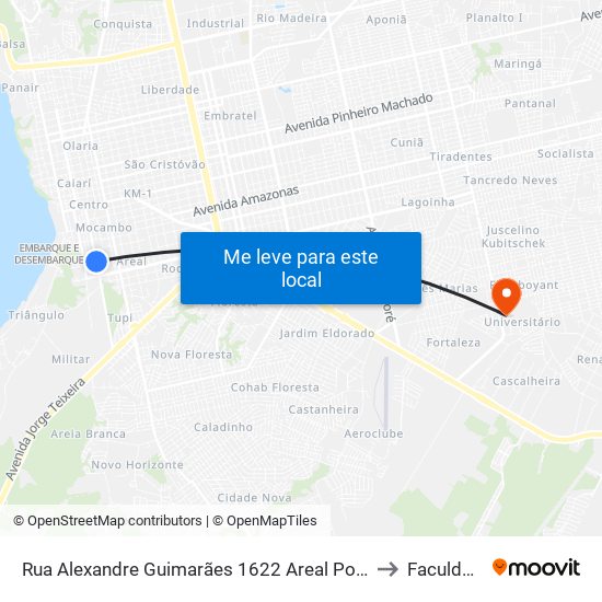 Rua Alexandre Guimarães 1622 Areal Porto Velho - Rondônia 76804-295 Brasil to Faculdade Uniron map