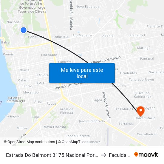 Estrada Do Belmont 3175 Nacional Porto Velho - Ro 78903-400 Brasil to Faculdade Uniron map