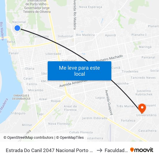 Estrada Do Canil 2047 Nacional Porto Velho - Ro 76801-894 Brasil to Faculdade Uniron map