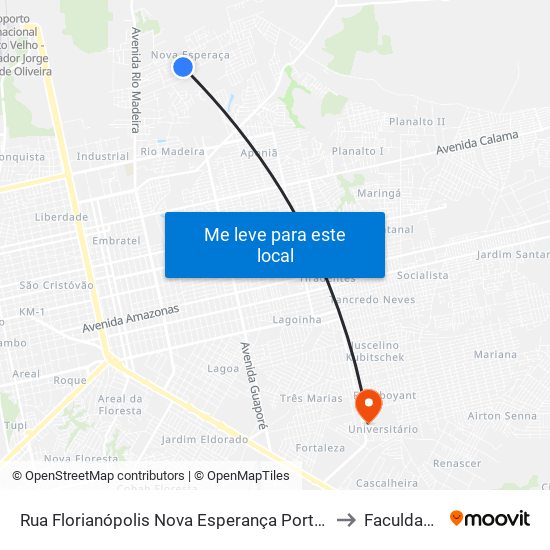 Rua Florianópolis Nova Esperança Porto Velho - Ro 78905-160 Brasil to Faculdade Uniron map