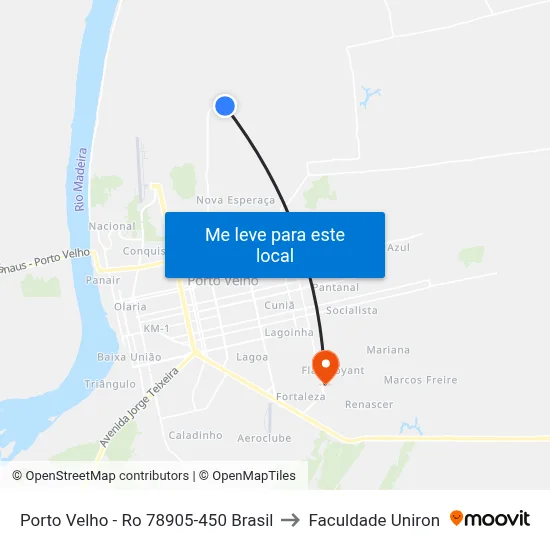 Porto Velho - Ro 78905-450 Brasil to Faculdade Uniron map