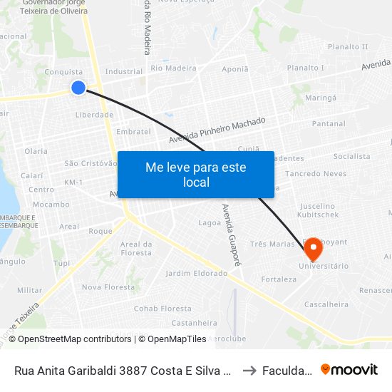 Rua Anita Garibaldi 3887 Costa E Silva Porto Velho - Ro 76803-620 Brasil to Faculdade Uniron map