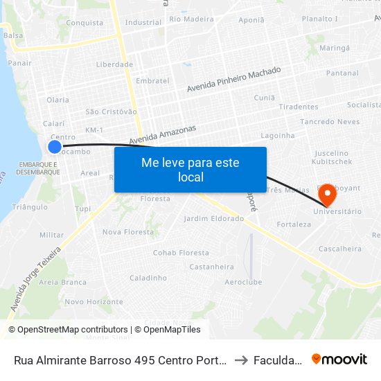 Rua Almirante Barroso 495 Centro Porto Velho - Rondônia 76081 Brasil to Faculdade Uniron map