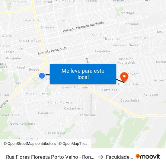 Rua Flores Floresta Porto Velho - Rondônia 78912 Brasil to Faculdade Uniron map