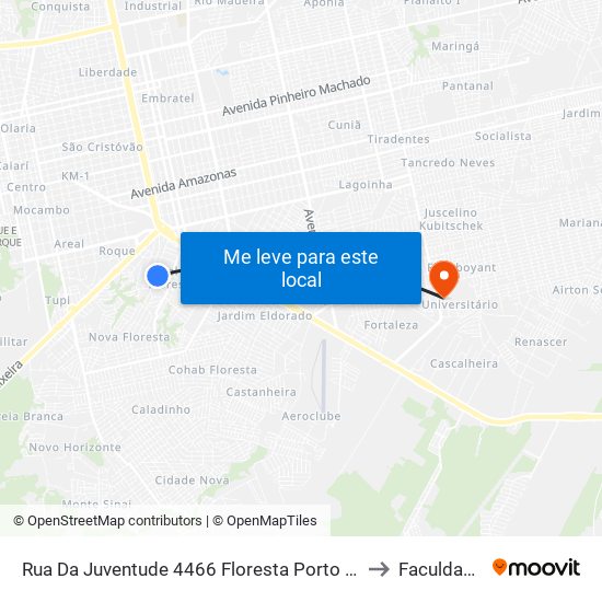 Rua Da Juventude 4466 Floresta Porto Velho - Rondônia 78912 Brasil to Faculdade Uniron map