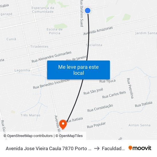 Avenida Jose Vieira Caula 7870 Porto Velho - Rondônia Brasil to Faculdade Uniron map