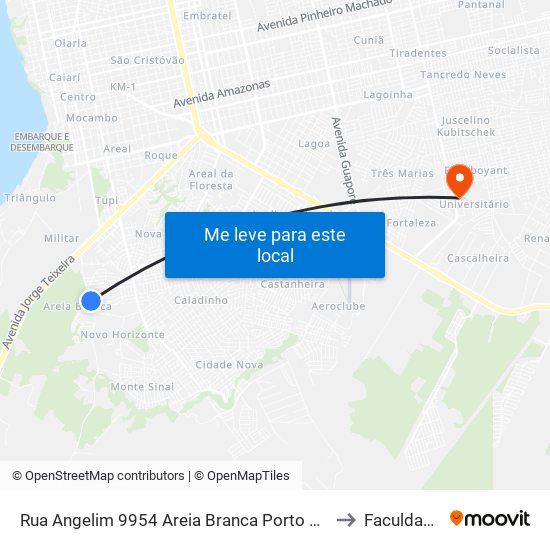 Rua Angelim 9954 Areia Branca Porto Velho - Rondônia 78914 Brasil to Faculdade Uniron map