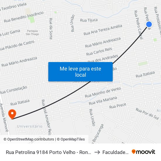 Rua Petrolina 9184 Porto Velho - Rondônia 76816 Brasil to Faculdade Uniron map