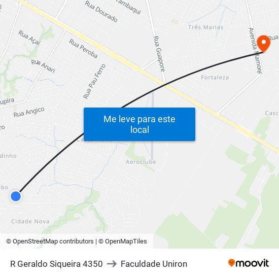 R Geraldo Siqueira 4350 to Faculdade Uniron map