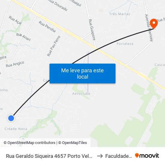 Rua Geraldo Siqueira 4657 Porto Velho - Rondônia Brasil to Faculdade Uniron map
