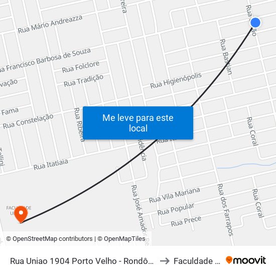 Rua Uniao 1904 Porto Velho - Rondônia 76828 Brasil to Faculdade Uniron map