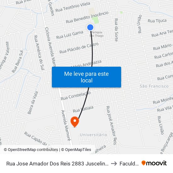 Rua Jose Amador Dos Reis 2883 Juscelino Kubitschek Porto Velho - Rondônia 46829 Brasil to Faculdade Uniron map