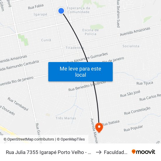 Rua Julia 7355 Igarapé Porto Velho - Rondônia 76824 Brasil to Faculdade Uniron map