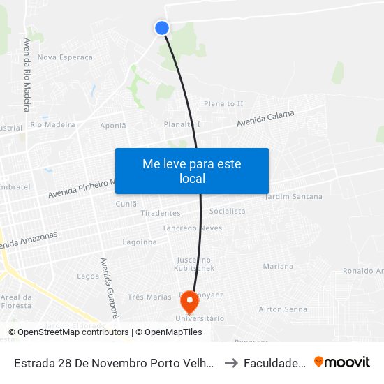 Estrada 28 De Novembro Porto Velho - Rondônia Brasil to Faculdade Uniron map